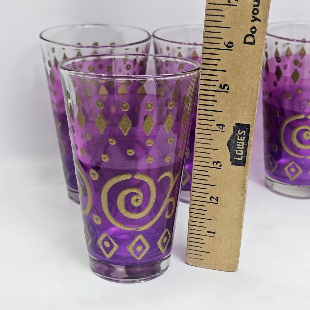 Cerve Italy Purple Gold Moroccan Scroll Glass Tumblers Set of 4 Mediterranean